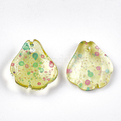 塗装ガラスペンダントスプレー  花弁  カラフル  16x14~14.5x3.5mm  穴：1mm&nbsp;GGLA-S040-01