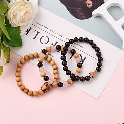 ストレッチブレスレットセット  ナチュラルボディビーズ付き  天然木製ビーズ＆ローズクォーツビーズ  内径：2-1/4インチ（5.7cm）  3個/セット&nbsp;BJEW-JB05662-02