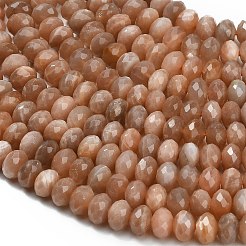 天然石サンストーンビーズ連売り  ロンデル  多面カット  9.5~10x6.5~7.5mm  穴：1mm  約54~57個/連  15.24~15.43''（38.7~39.2センチメートル）&nbsp;G-C280-A05-02