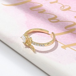 Fishtail with Heart Clear Cubic Zirconia Cuff Rings&nbsp;RJEW-G337-04G