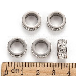 304ステンレススチールコラムビーズ  ポリマークレイラインストーン付き  ステンレス鋼の金属色  クリスタル  13x6mm  穴：8mm&nbsp;RB-I065-02