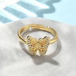 Brass Micro Pave Cubic Zirconia Adjustable Finger Rings for Women&nbsp;RJEW-A065-02G
