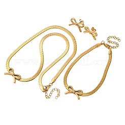 Bowknot 304 Stainless Steel Pendant Necklaces & Charms Bracelets & Stud Earrings Sets&nbsp;SJEW-Z003-03G
