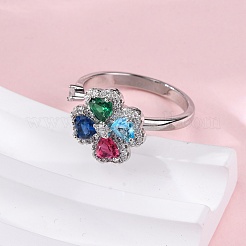 Brass Micro Pave Cubic Zirconia Rotating Cuff Rings for Women&nbsp;RJEW-M099-01P