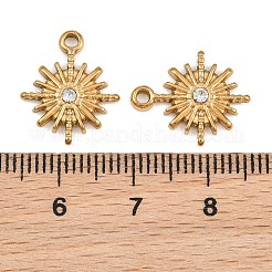 304ステンレススチールラインストーンペンダント  太陽のチャーム  18KGP本金メッキ  16.5x13.5x2.5mm  穴：1.6mm&nbsp;RB-CBA9349-01G
