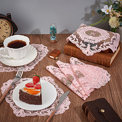 ポリエステル刺繍プレースマット  花柄とオーバル  ピンク  214x266x1mm&nbsp;AJEW-WH0314-710C