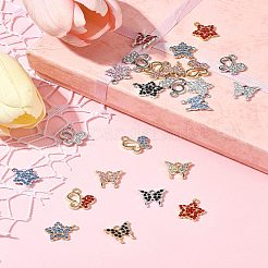 24個6スタイルラックメッキ合金チャーム  ラインストーン付き  プラチナ·ゴールデン  12.5~15.5x13.5~14.5x2~2.5mm  穴：1.6~2mm  4個/スタイル&nbsp;FIND-FS0003-09