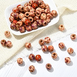 100Pcs Printed Wooden Dyed Beads&nbsp;WOOD-YW0001-56
