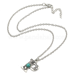 Letter A~Z Antique Silver Plated Alloy with Synthetic Turquoise Pendant Necklaces&nbsp;NJEW-G080-01P