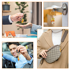 花/蜂/オレンジジュース合金エナメルペンダントキーホルダー1セット  アクリルビーズで  車のバッグのペンダントの装飾キーチェーン  ヒマワリ模様  7.9cm  4個/箱&nbsp;KEYC-FH0001-38A