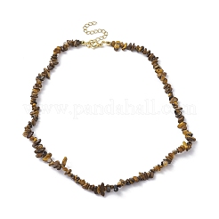 天然タイガーアイチップビーズネックレス  ゴールドカラー  15.94~15.98インチ（40.5~40.6cm）&nbsp;NJEW-JN04616-08