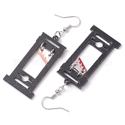 ハロウィーンプリントのアクリルダングルイヤリング  鉄のピアスフック  ナイフチャーム  プラチナ  ブラック  60x23.5mm&nbsp;EJEW-JE06124-06