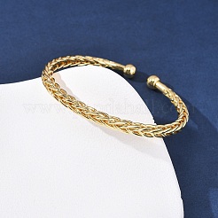 Braided Brass Cuff Bangles&nbsp;BJEW-C140-31G