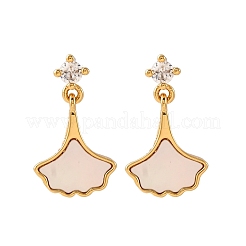 Leaf Brass Micro Pave Cubic Zirconia Dangle Stud Earrings&nbsp;KK-D363-14G