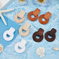 4 Pairs 4 Color Wood Donut Dangle Stud Earring with 316 Stainless Steel Pins for Women&nbsp;EJEW-FI0002-46