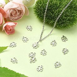 304ステンレススチールチャーム  中空  クローバー  ステンレス鋼色  10.5x8x1mm  穴：1mm&nbsp;STAS-CJC0008-12P