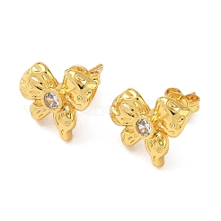 Brass Micro Pave Clear Cubic Zirconia Bowknot Stud Earrings&nbsp;EJEW-A145-02A-G
