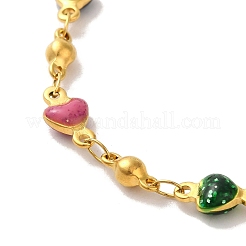 304 Stainless Steel Enamel Colorful Heart Link Chains Bracelets for Women&nbsp;BJEW-B079-01G