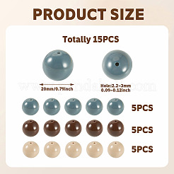 15 個 3 色不透明アクリルビーズ  ラウンド  ミックスカラー  20mm  穴：2.2mm  5個/カラー&nbsp;SACR-TADJ0001-04