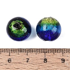 手作りの箔ガラスランプワークビーズ  ラウンド  ミディアムブルー  14~14.5mm  穴：1.2~1.8mm&nbsp;LA-N050-01A-01