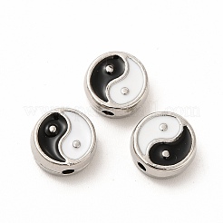 合金エナメルビーズ  陰陽とフラットラウンド  プラチナ  8.5x3.5mm  穴：1mm&nbsp;PALLOY-I217-24P