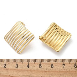 304ステンレススチールスタッドピアス  エナメル  ストライプ スクエア  ゴールドカラー  28x28mm&nbsp;LS-EJEW-A130-03A-G