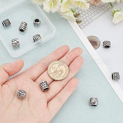 10個 10スタイル 304ステンレススチール 大穴ビーズ  コラム＆ドラム  アンティークシルバー  8.5~12x7~11.5mm  穴：5~7.5mm  1個/スタイル&nbsp;STAS-UN0044-66