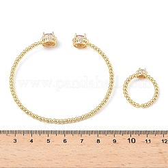 Round Brass Micro Pave Cubic Zirconia Cuff Bangles & Rings Sets for Women&nbsp;SJEW-R002-01G-06