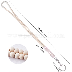 Natural Rose Quartz & Wood Beaded Name Card Holder&nbsp;HJEW-SW00016-02