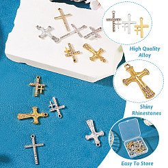 20pcs10スタイルアロイラインストーンペンダント  クロス  ミックスカラー  25~34x17~21x2mm  穴：1.8~2mm  2個/カラー&nbsp;FIND-TA0007-84