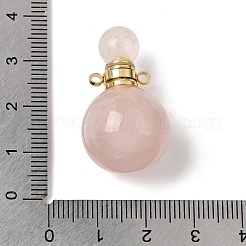 天然ローズクォーツ香水瓶ペンダント  304ステンレススチール製金具付き  31.5x18.5mm  穴：1.8mm&nbsp;GG-CBA7610-02G-03