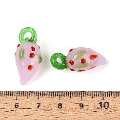 手作りランプワークペンダント  コショウ  パールピンク  25.5~29x11.5~14x11.5~14mm  穴：2~5x2~4mm&nbsp;LAMP-N036-19