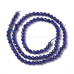 天然石ラピスラズリビーズ連売り  多面カット  ラウンド  4x3.5~4mm  穴：0.6~0.7mm  約97~110個/連  39cm&nbsp;X-G-F596-15-4mm
