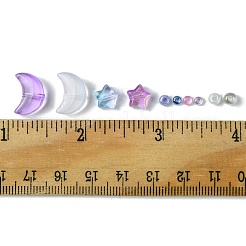 12Pcs 4 Style Moon & Star Transparent Spray Painted Glass Beads&nbsp;GLAA-FS0001-67