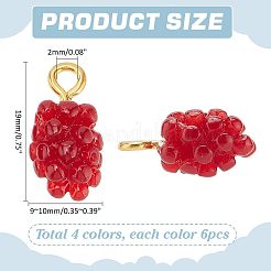 24本4色レジンペンダント  金色の鉄のループで  ブドウ  ミックスカラー  19x9~10mm  穴：2mm  6個/カラー&nbsp;RESI-PH0002-30
