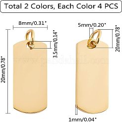ステンレスペンダント201個  手動研磨  長方形  空白タグのスタンプ  ミックスカラー  20x8x1mm  穴：3.5mm  2色  4個/カラー  8個/箱&nbsp;STAS-UN0012-80