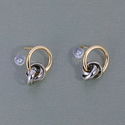 ツートンカラーの真鍮ツイストフープピアス  プラチナ·ゴールデン  22.9x16.1mm&nbsp;CZ4094