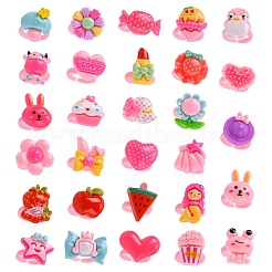 子供のかわいい混合形状のアクリルカフスリング  オープンリング  ミックスカラー  usサイズ1 3/4(13mm)  36個/箱&nbsp;RJEW-R130-02-B