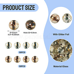 クラックル透明ガラスビーズ連売り100個  ラウンド  金箔  ミックスカラー  8mm  穴：0.8mm&nbsp;GLAA-TA0004-11C