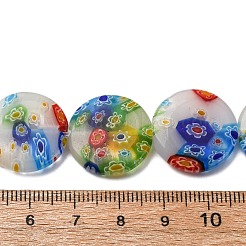 手作りミッレフィオーリガラスビーズ連売り  白磁  フラットラウンド  ホワイト  5 mm幅  長さ20mm  穴：1.2mm  19個/連  15.5インチ&nbsp;LK139