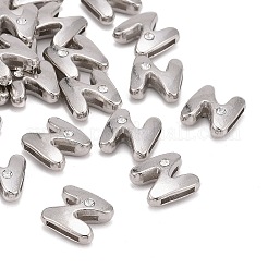 ブレスレット時計バンド作り用の文字スライドチャーム  プラチナメッキ合金クリスタルラインストーンスライドチャーム  カドミウムフリー＆ニッケルフリー＆鉛フリー  文字.n  11~13x9~11.5x4~5mm  穴：7.5~8x1mm&nbsp;X-ALRI-O012-N-NR