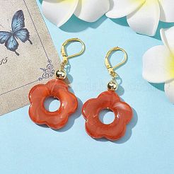 アクリルフラワーダングルフレンチフックピアス  ゴールド真鍮のイヤリング  ファイヤーブリック  53x27mm&nbsp;EJEW-JE05625-03