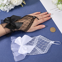 2 Pairs 2 Colors Polyester Bowknot Lace Gloves&nbsp;AJEW-GF0010-62