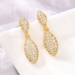 真鍮マイクロペーブキュービックジルコニアスタッドダングルピアス  ホースアイ パヴェ クラスター イヤリング  18KGP本金メッキ  12.5x5.5mm&nbsp;KK-Z166-08G