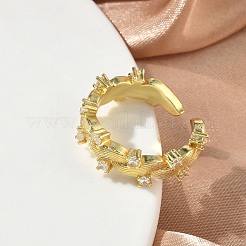 Brass Micro Pave Cubic Zirconia Cuff Open Rings&nbsp;RJEW-C163-10G