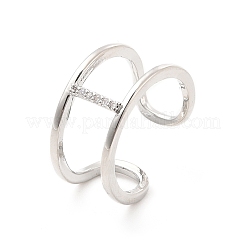 Clear Cubic Zirconia Initial Letter Open Cuff Ring&nbsp;RJEW-A012-01P-I
