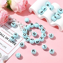 1 Set 26Pcs Blue Round with Letter Silicone Beads&nbsp;ST-CJ0041-013