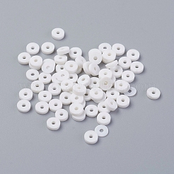 手作り樹脂粘土ビーズ  ディスク/フラットラウンド  ヒシビーズ  ホワイト  4x1mm  穴：1mm  約380~400個/連  17.7インチ&nbsp;CLAY-R067-4.0mm-17