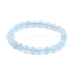Natural Aquamarine Round Bead Stretch Bracelets for Men Women&nbsp;BJEW-U034-01C-01