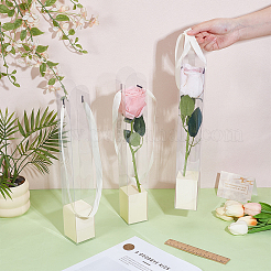 5Pcs Clear Plastic Single Flower Packing Boxes with Paper Trays and Ribbon Handles&nbsp;CON-WH0107-69A